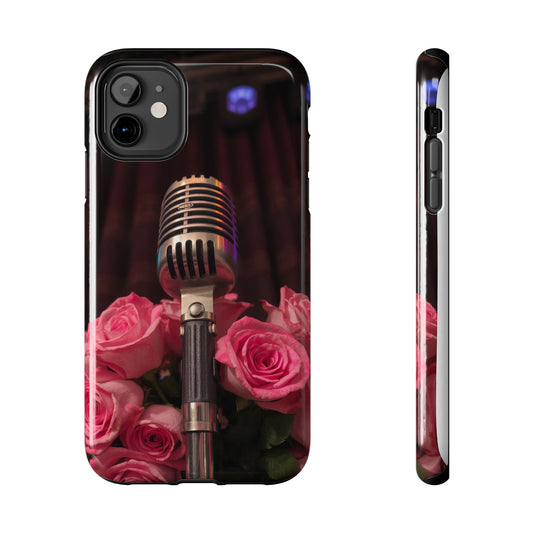 Stylish Tough Phone Case with Vintage Microphone and Roses