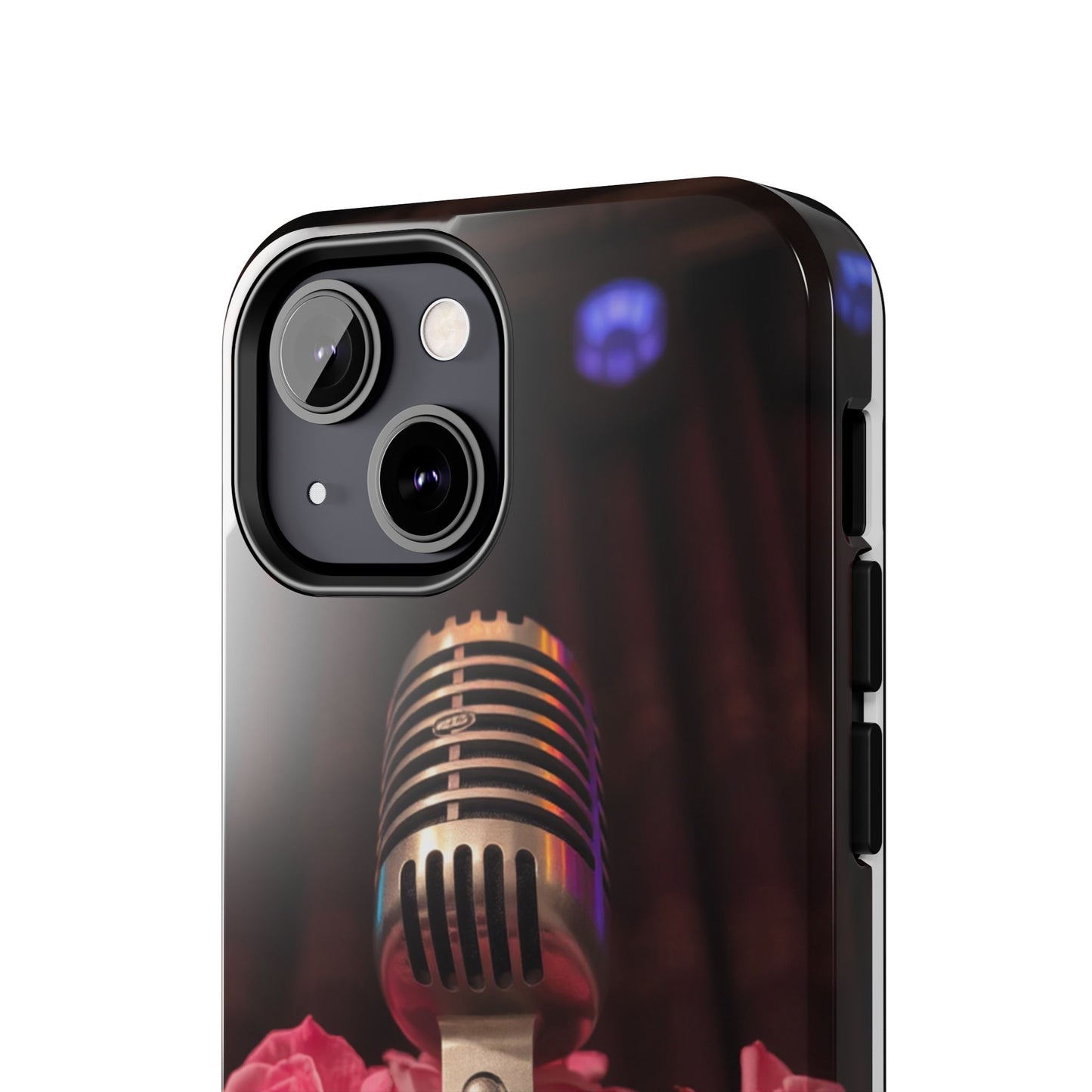 Stylish Tough Phone Case with Vintage Microphone and Roses