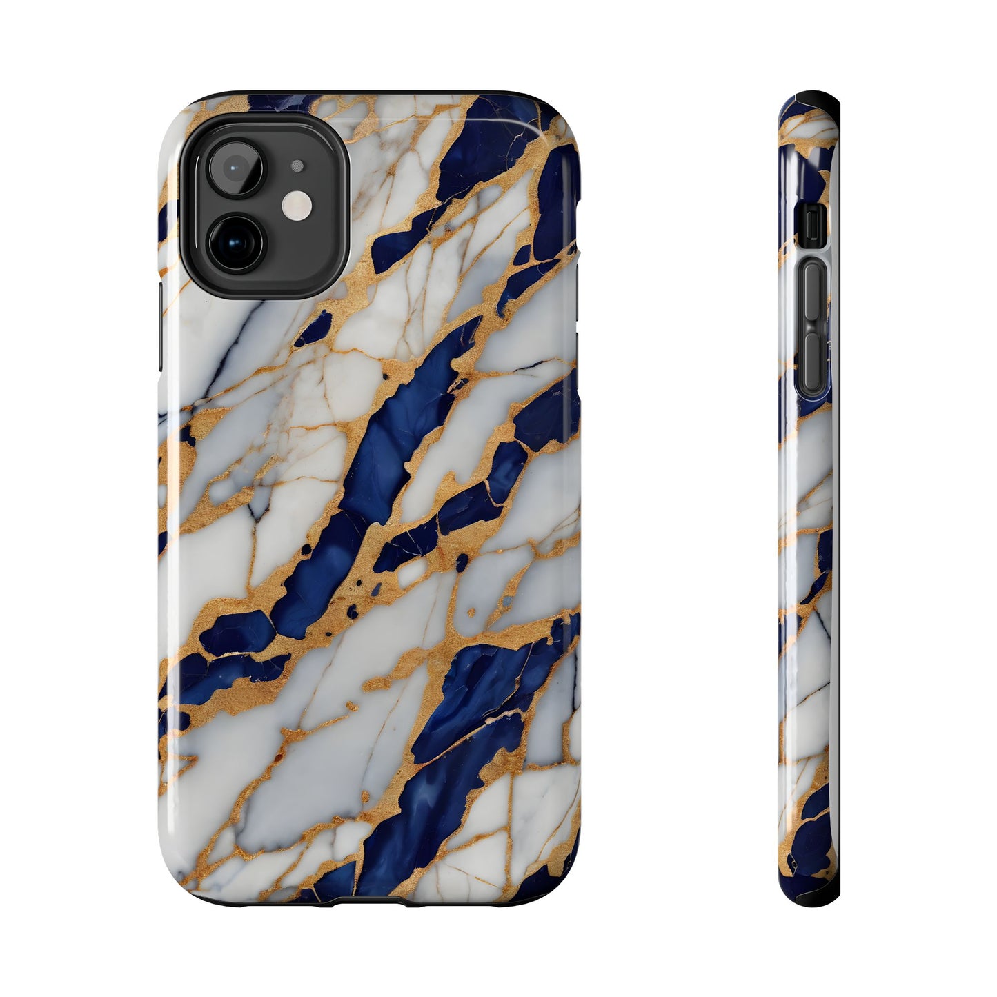Stunning Marble Tough Phone Case - Elegant Blue & Gold Design Stylish Protection - for iPhone