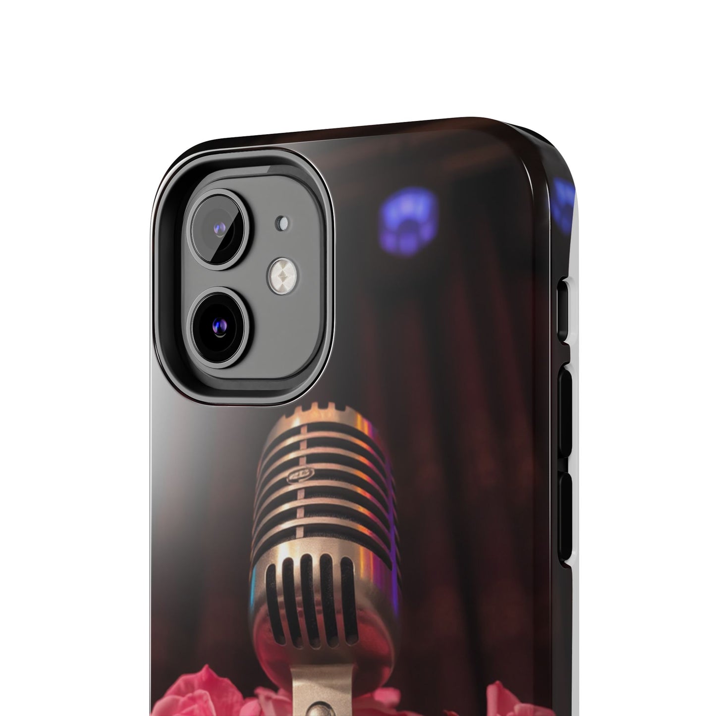 Stylish Tough Phone Case with Vintage Microphone and Roses