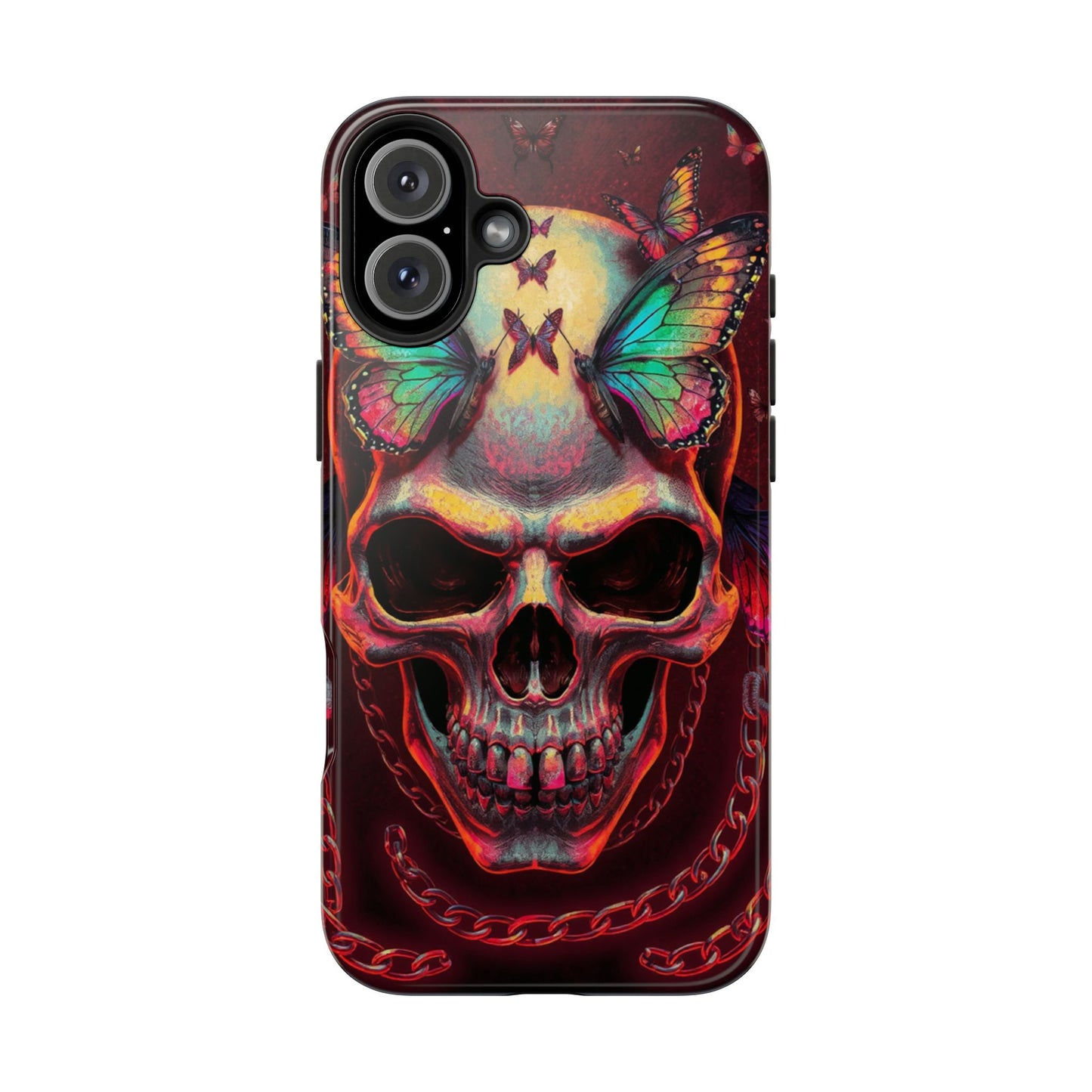 Gothic Skull Phone Case with Butterflies - Durable Tough Phone Case