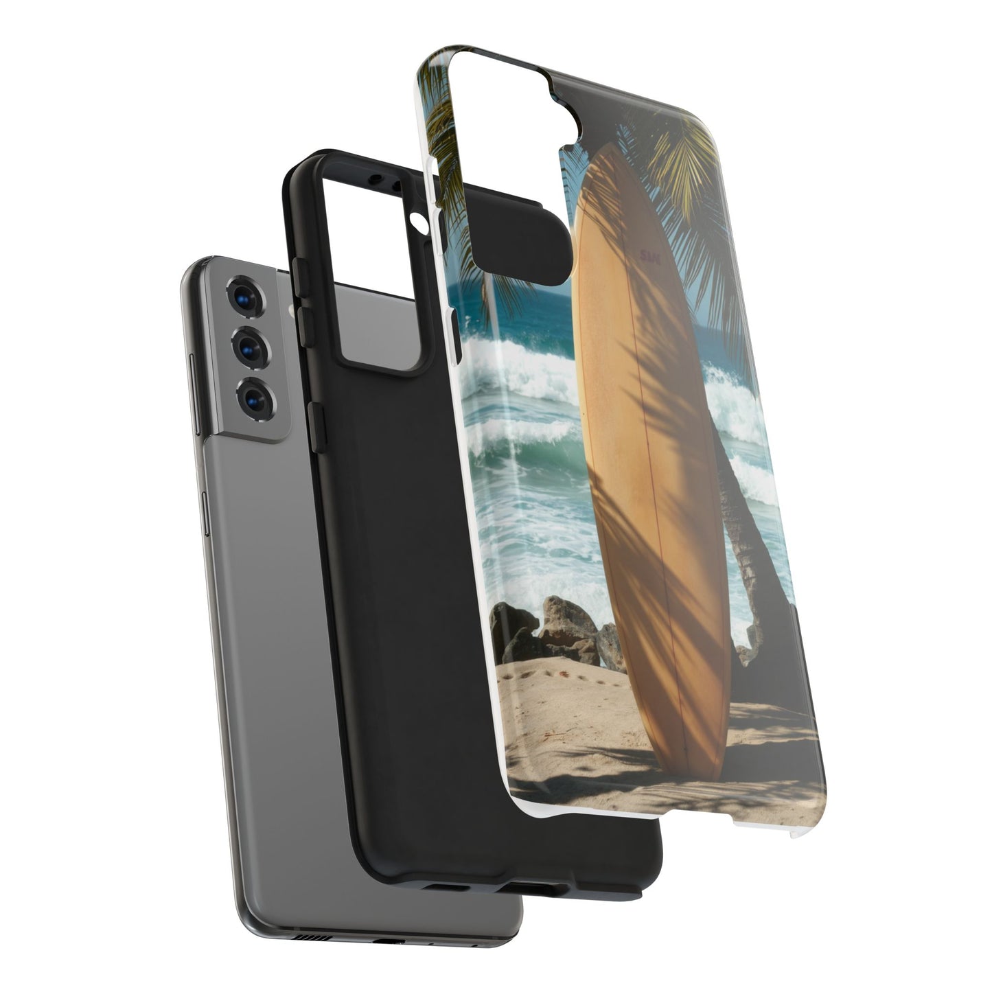Tough Surfing Phone Case - Beach Vibes with Palm Trees & Surfboard