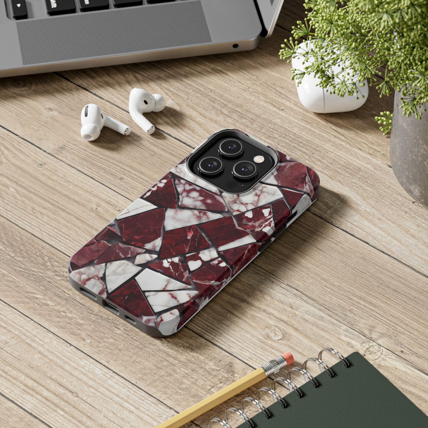 Shattered Dark Red Marble Pattern Tough Phone Case - Durable & Stylish Protection for iPhone