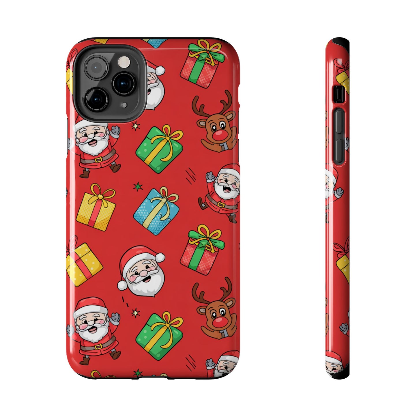 Festive Santa and Reindeer Tough Phone Case - Christmas Holiday Design