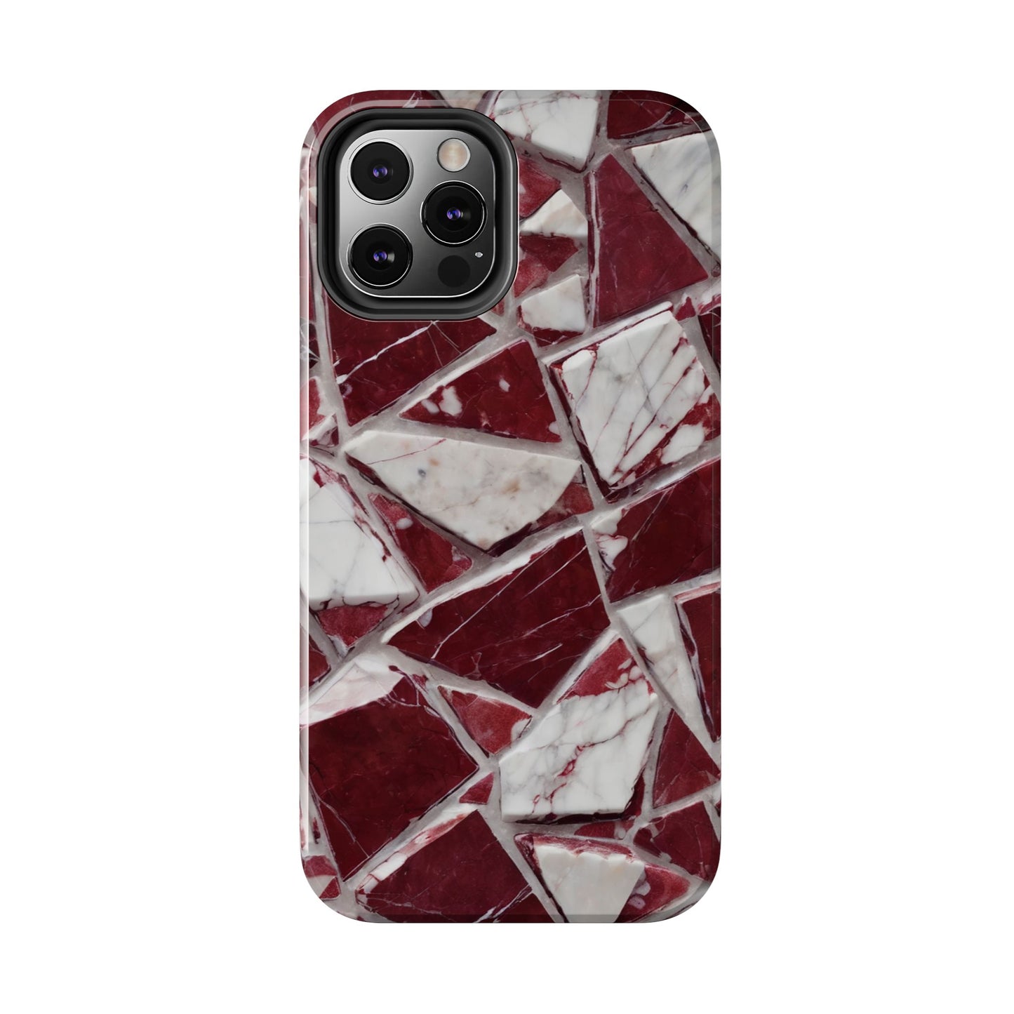Elegant Red Pieces Marble Pattern Tough Phone Case - Stylish Protection for iPhone
