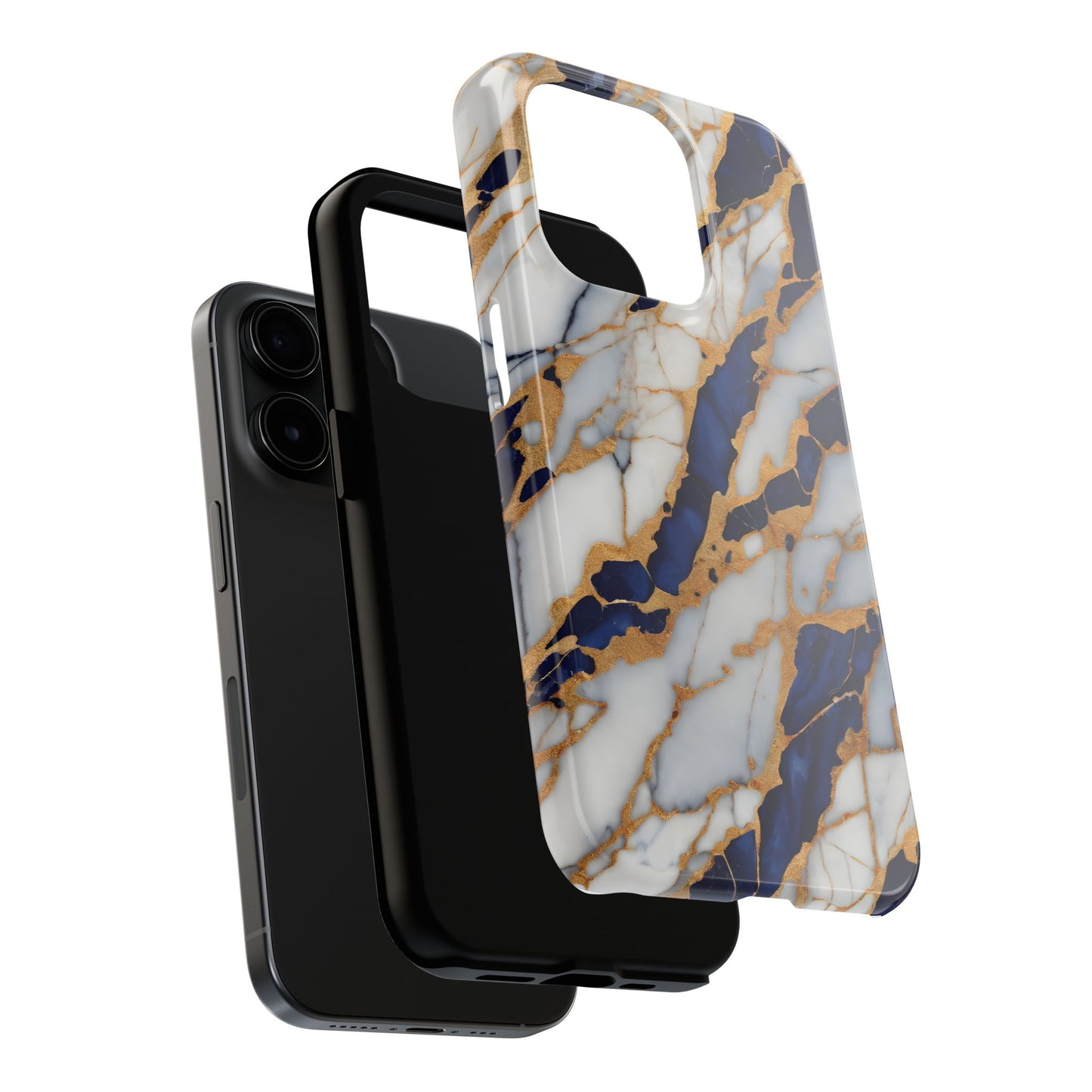 Stunning Marble Tough Phone Case - Elegant Blue & Gold Design Stylish Protection - for iPhone