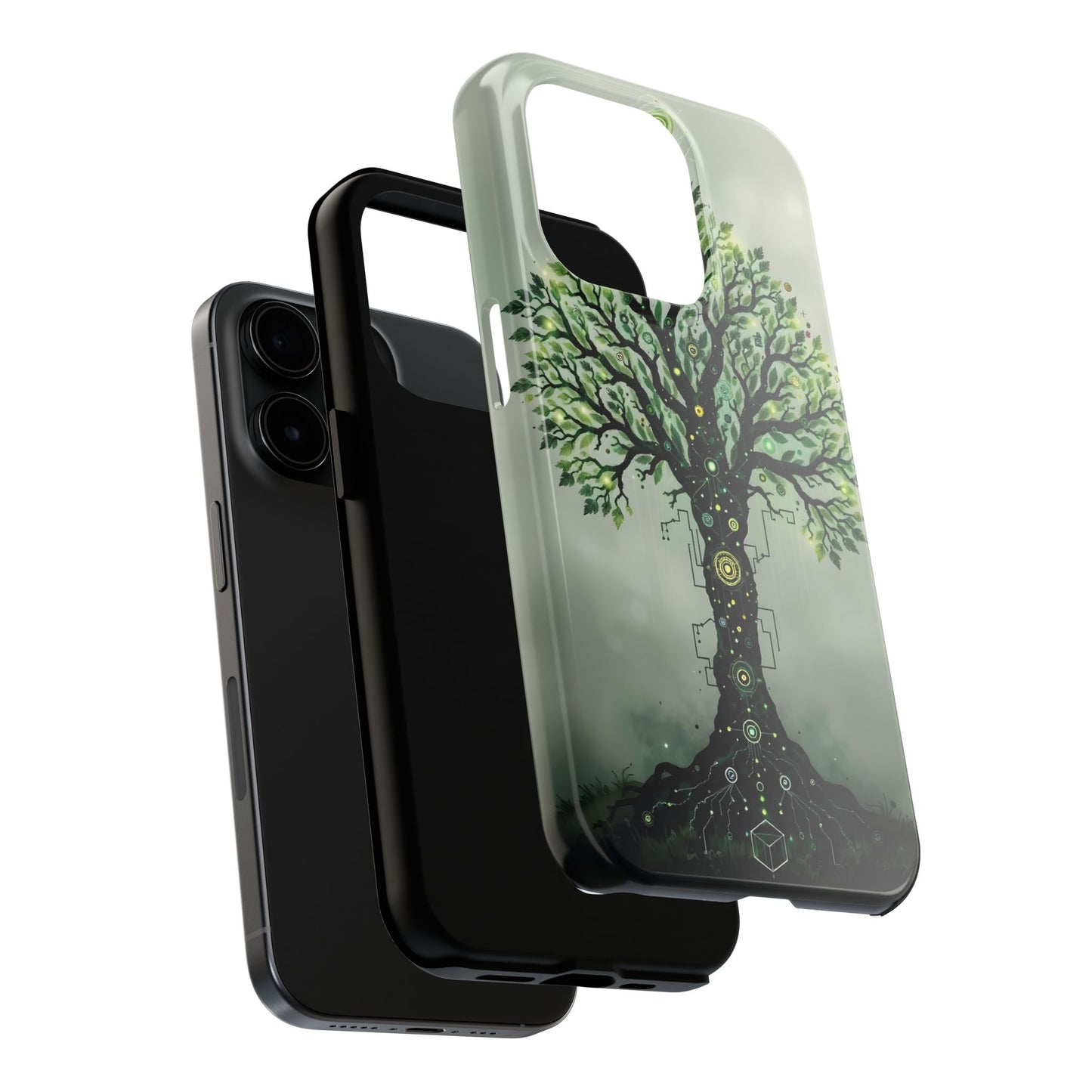 Nature-Inspired Tough Phone Case with Tech Tree Design - for iPhone