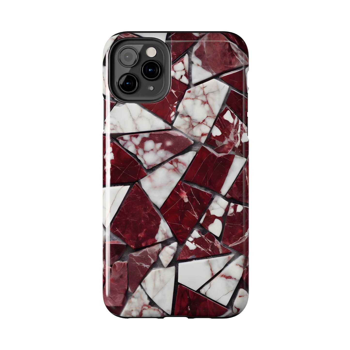 Shattered Dark Red Marble Pattern Tough Phone Case - Durable & Stylish Protection for iPhone