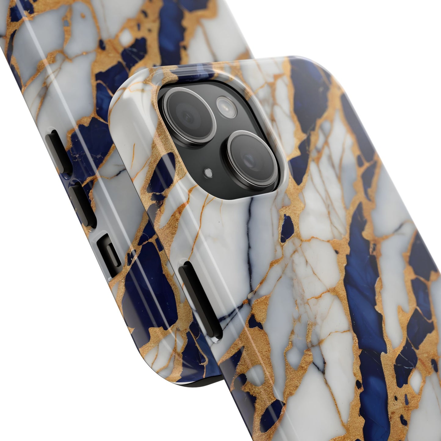 Stunning Marble Tough Phone Case - Elegant Blue & Gold Design Stylish Protection - for iPhone
