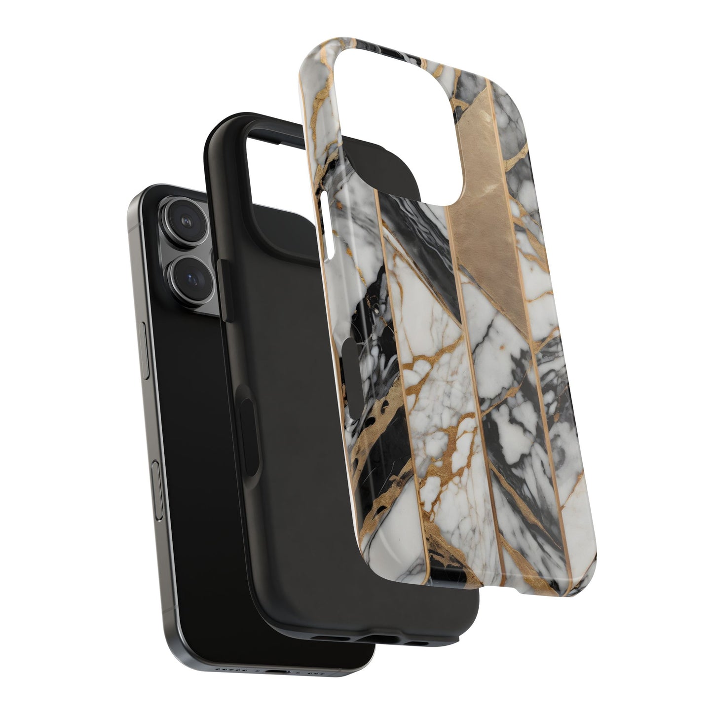 Marble Lines Tough Phone Case with Gold Accents - for iPhone