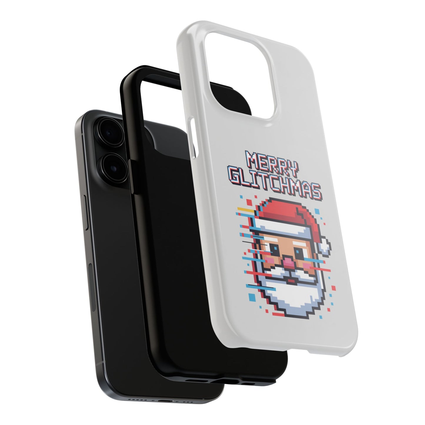 Merry Glitchmas Phone Case - Christmas Pixel Art Design for iPhone