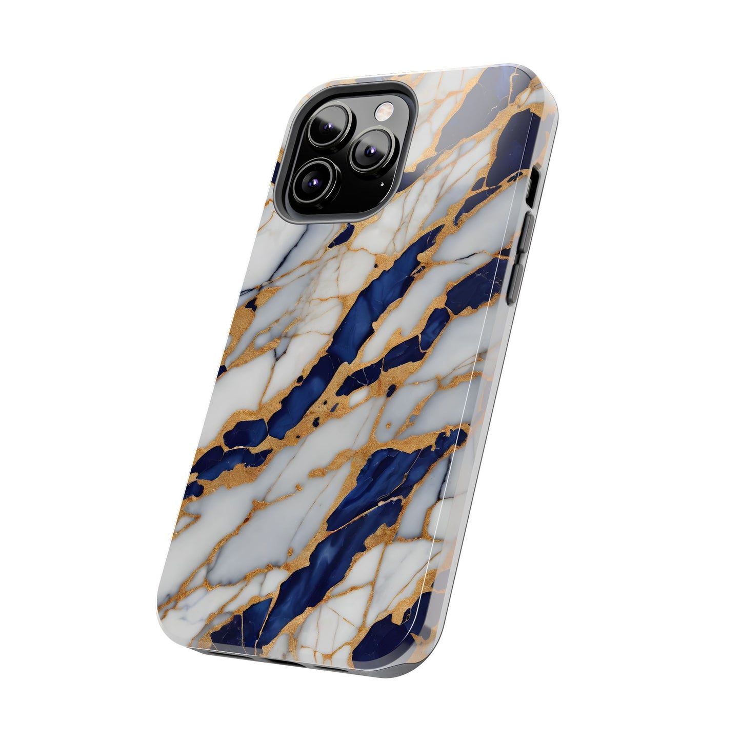 Stunning Marble Tough Phone Case - Elegant Blue & Gold Design Stylish Protection - for iPhone