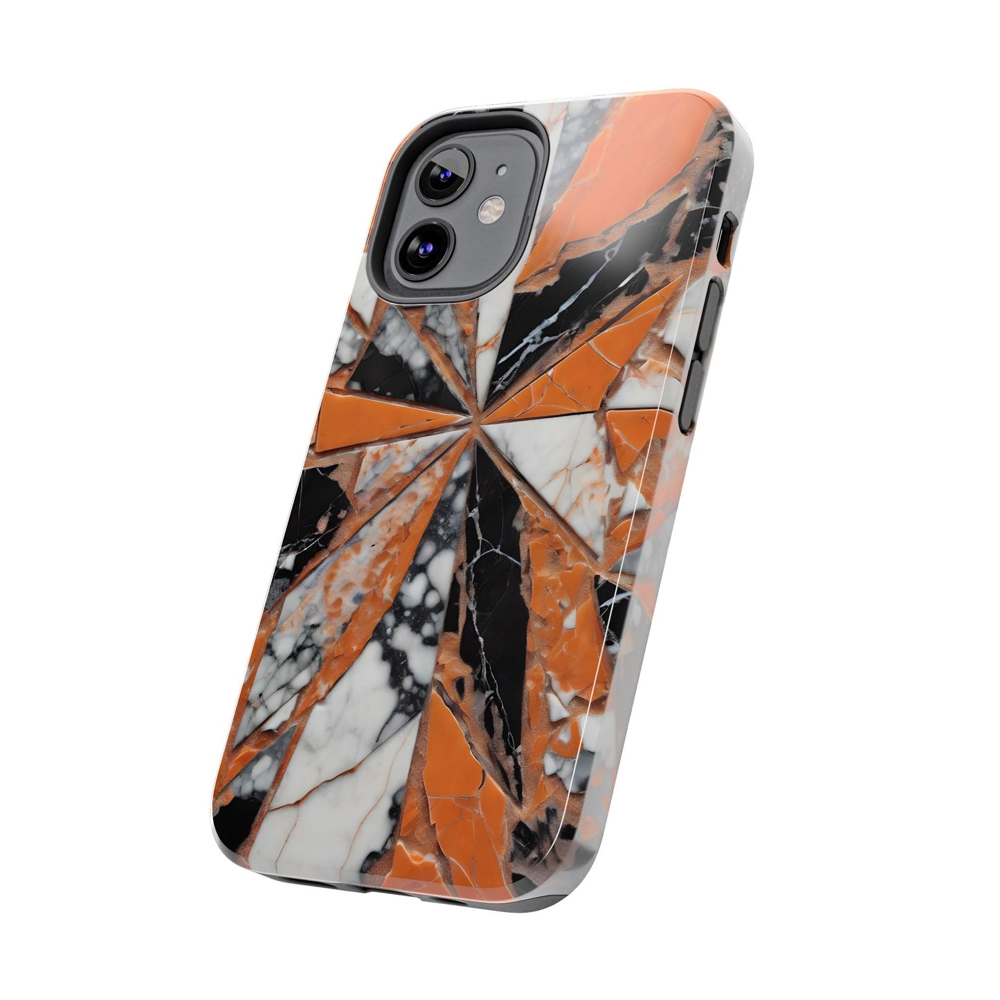 Shattered Pieces Marble Black and Orange Tough Phone Case - for iPhone