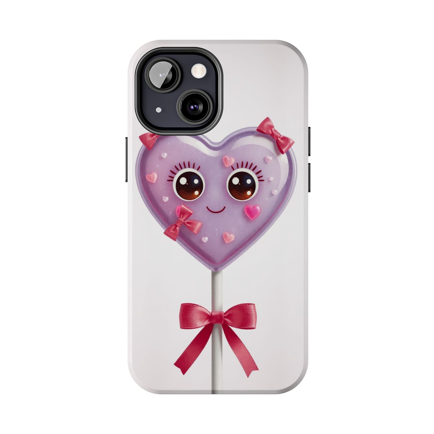 Cute Heart Lollipop Tough Phone Case - Adorable Protection for Candy Lovers