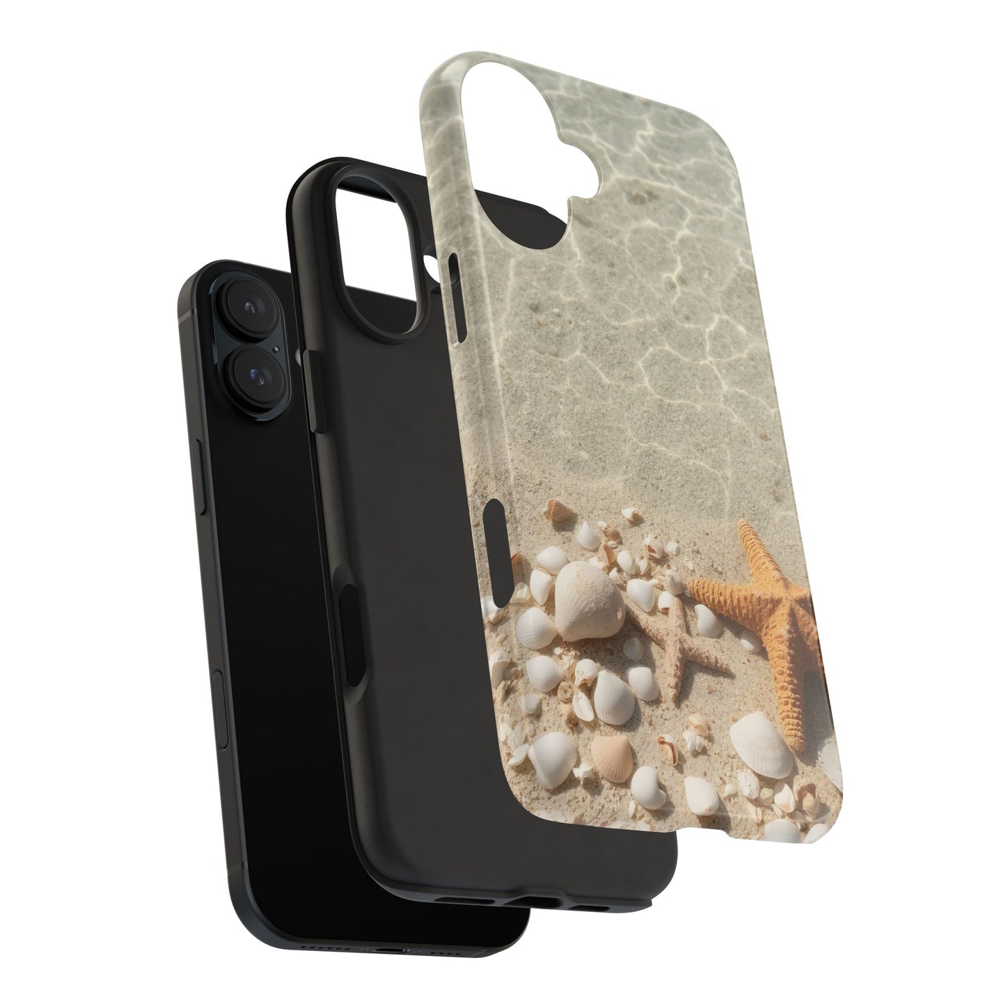 Beach-Inspired Tough Phone Case with Starfish and Seashell Design