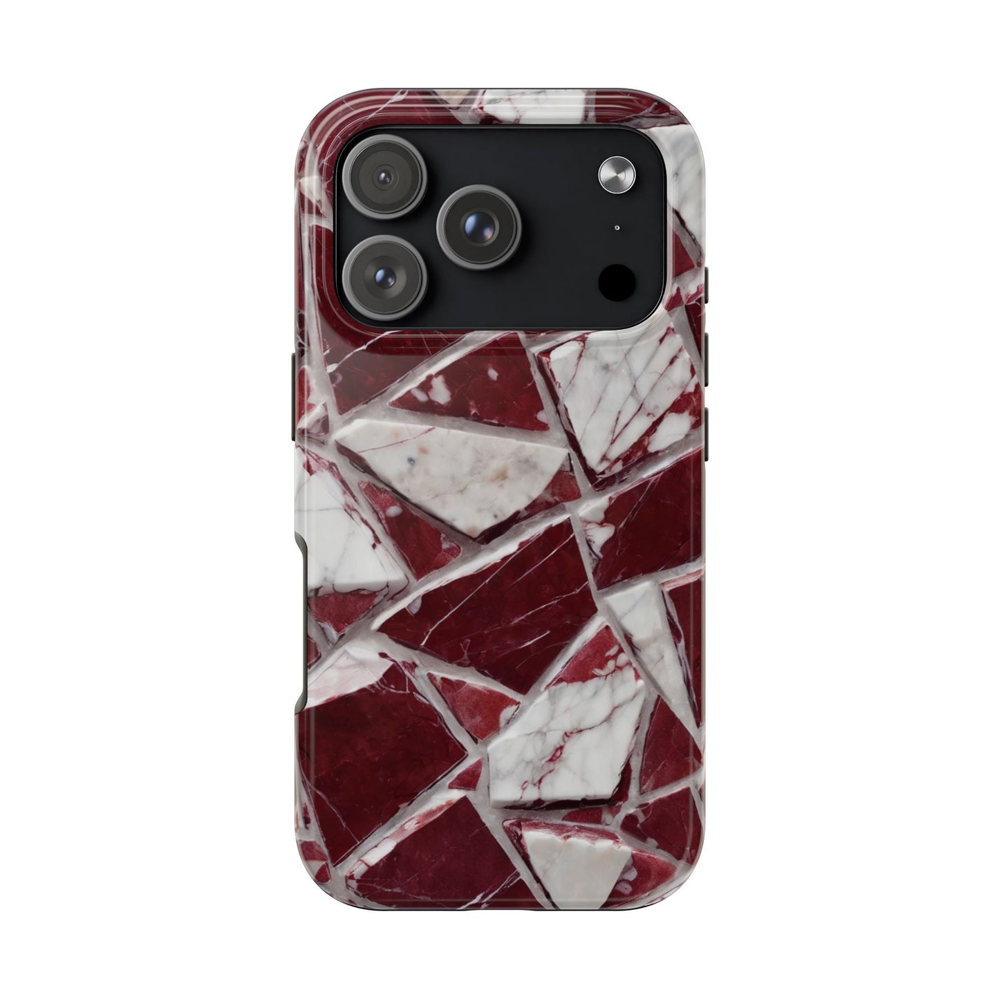 Elegant Red Pieces Marble Pattern Tough Phone Case - Stylish Protection for iPhone