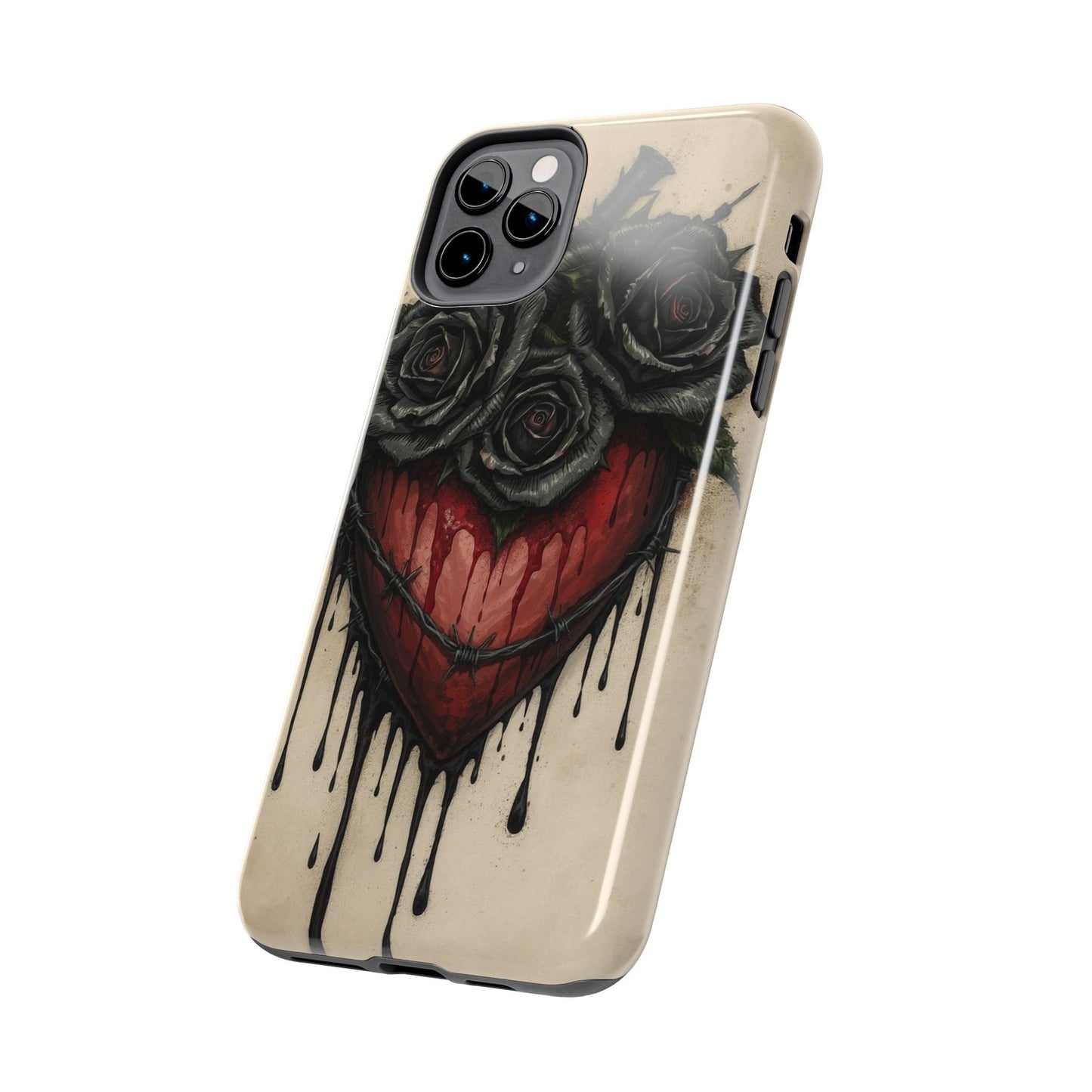 Gothic Heart Phone Case with Roses - Tough & Durable Design