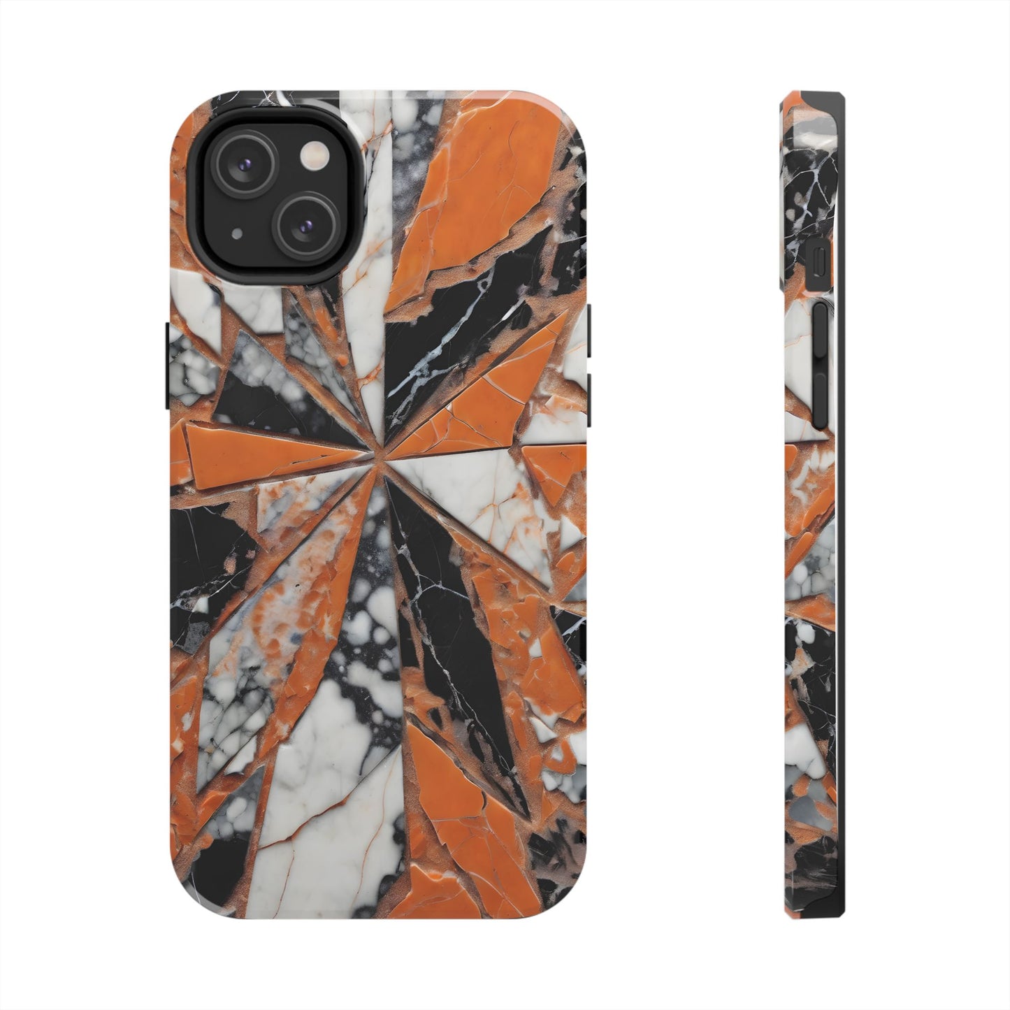 Shattered Pieces Marble Black and Orange Tough Phone Case - for iPhone