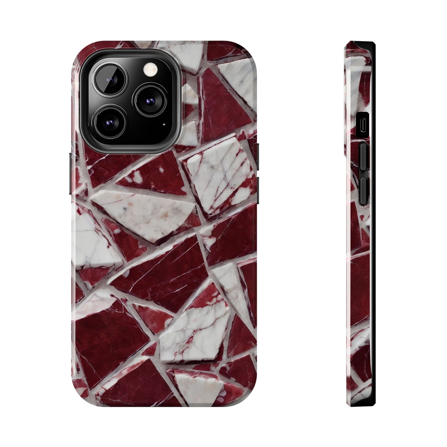 Elegant Red Pieces Marble Pattern Tough Phone Case - Stylish Protection for iPhone