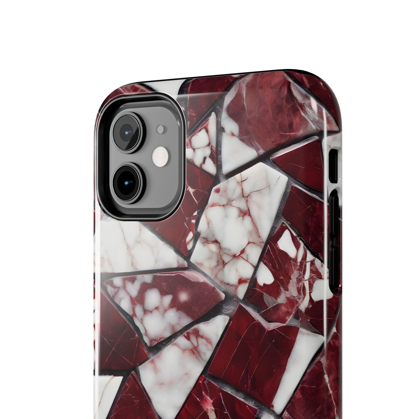 Shattered Dark Red Marble Pattern Tough Phone Case - Durable & Stylish Protection for iPhone