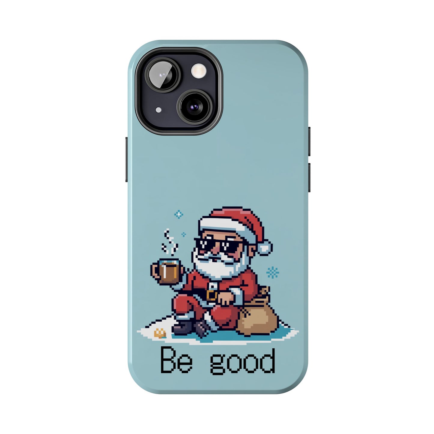 Pixel Art Santa Claus iPhone Case - Festive Tough Case with 'Be Good' Design