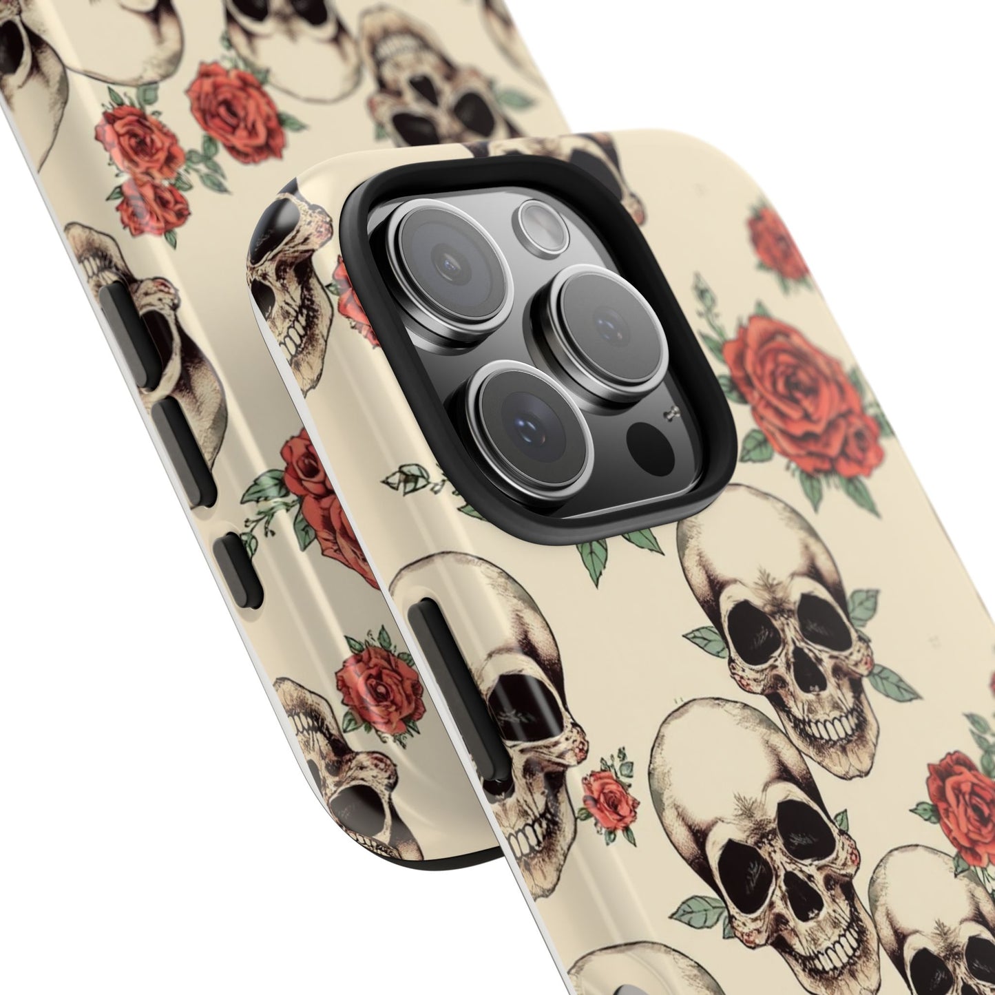 Tough Phone Case with Skull and Rose Design - Edgy Floral iPhone Protection