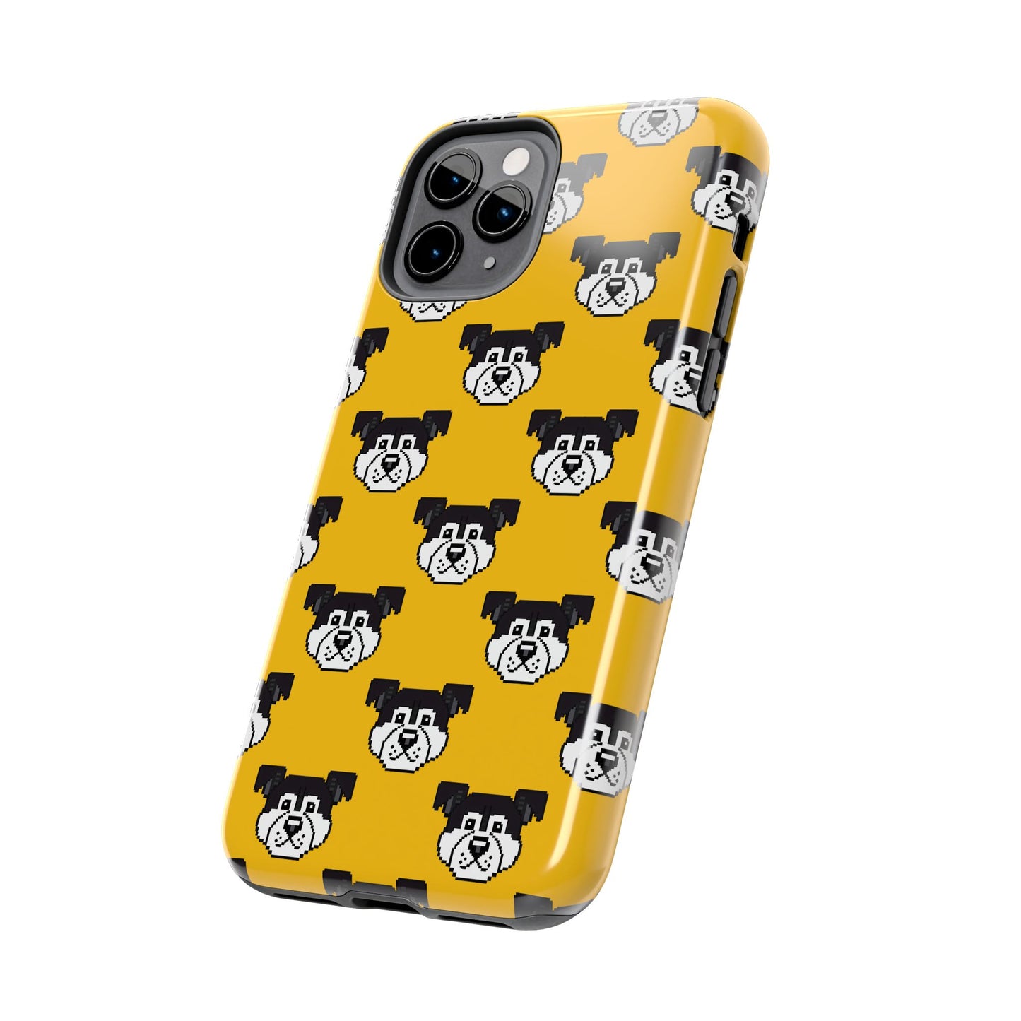 Playful Dog Pattern Tough Phone Case for Pet Lovers - Pixel Art Dog Yellow Background - for iPhone