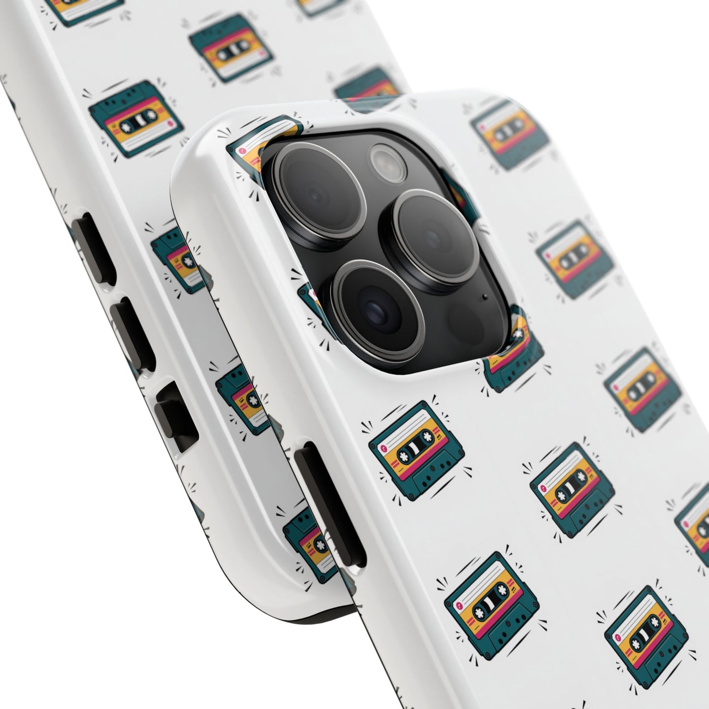Retro Cassette Tape Phone Case Pattern - White