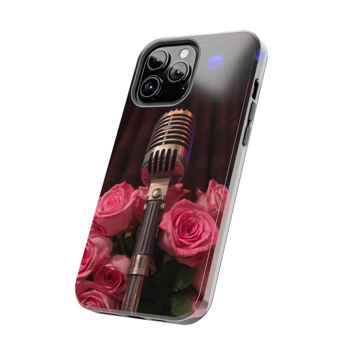 Stylish Tough Phone Case with Vintage Microphone and Roses
