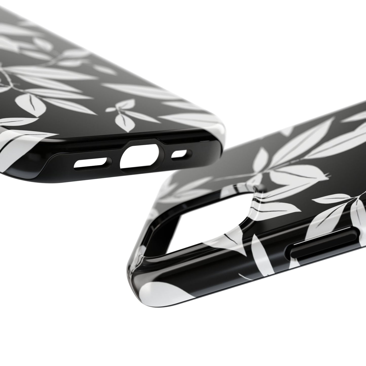 Chic Floral Tough Phone Case - Elegant Black & White Design for Stylish Protection