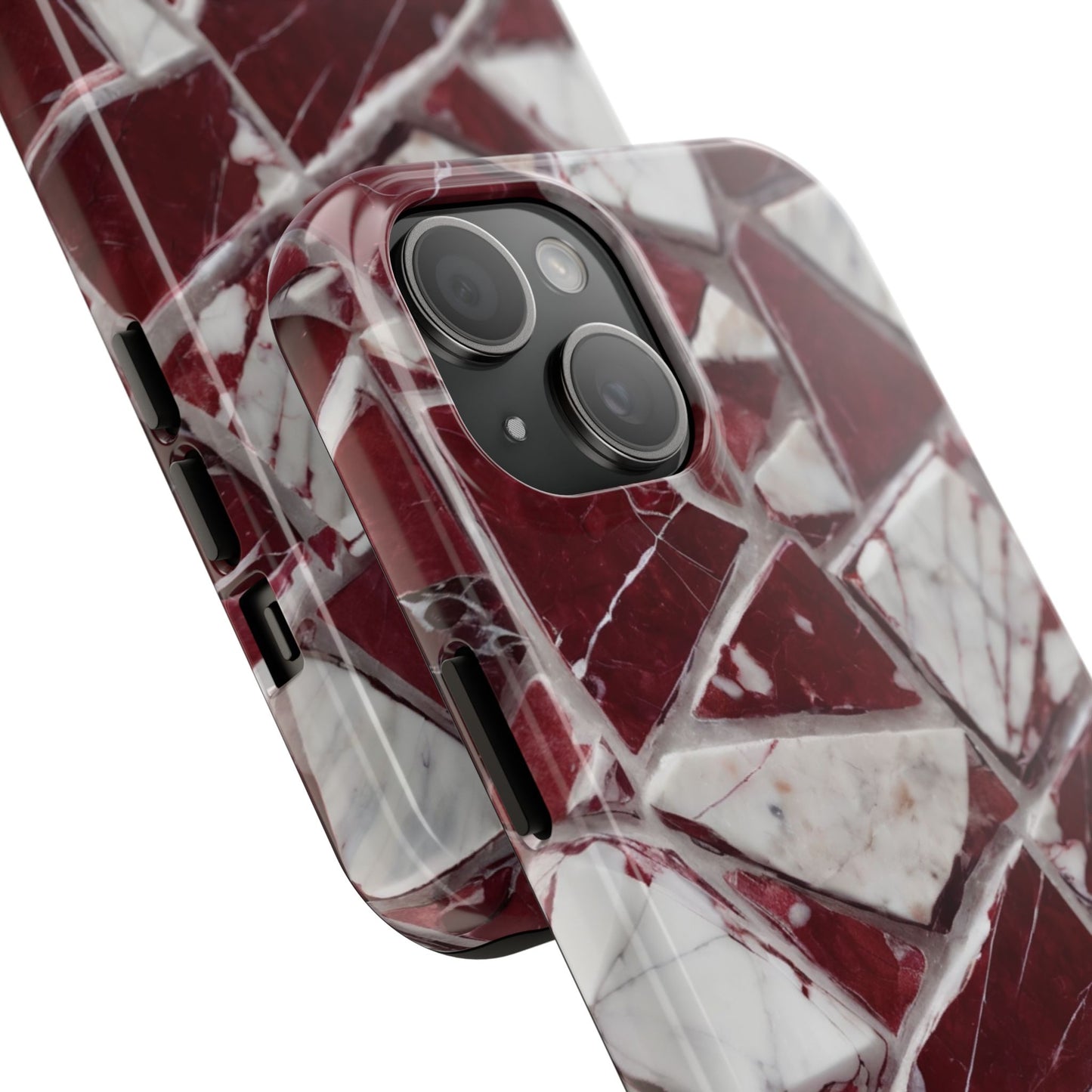 Elegant Red Pieces Marble Pattern Tough Phone Case - Stylish Protection for iPhone