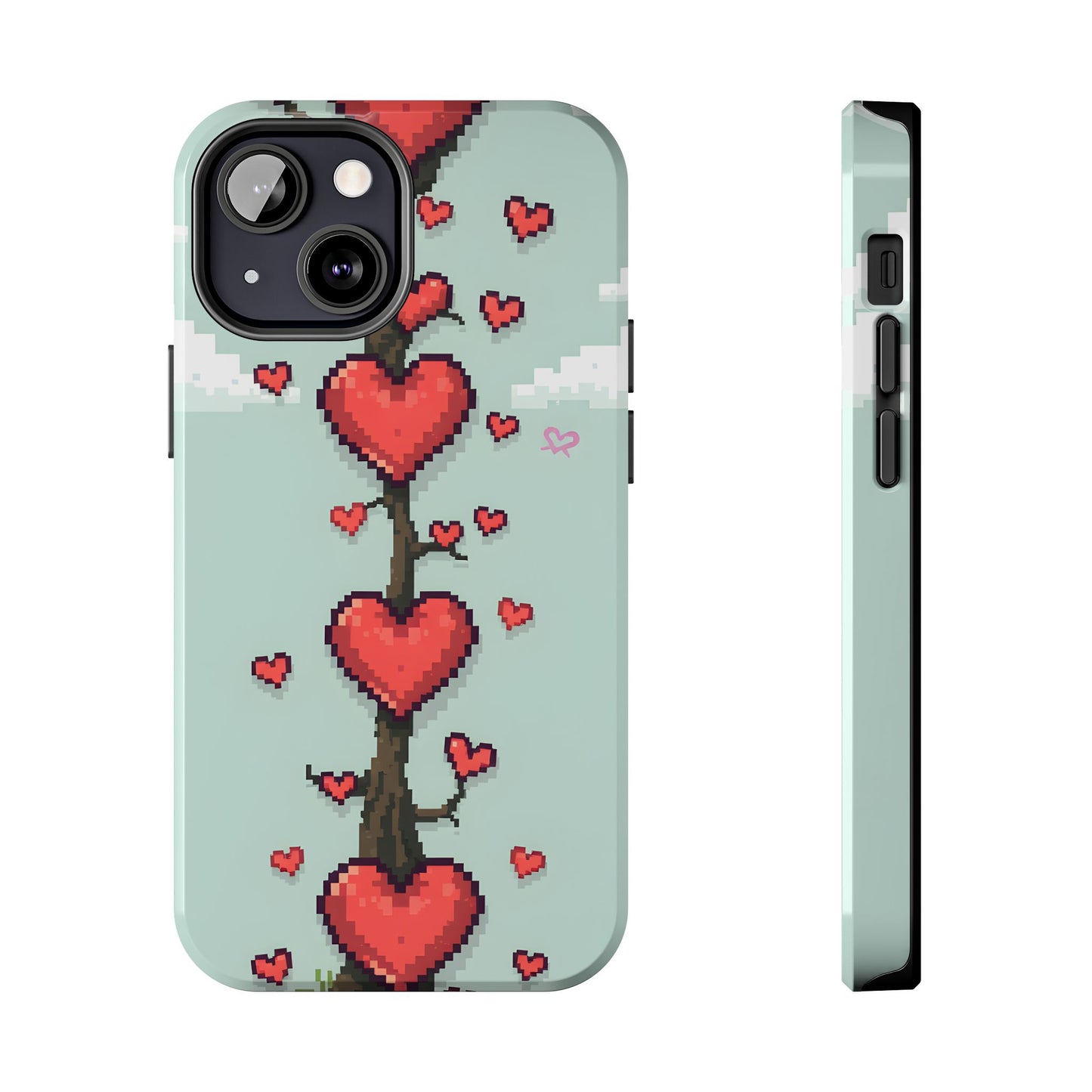 Pixelated Love Hearts Tree | Tough Phone Case - Cute Design - for iPhone