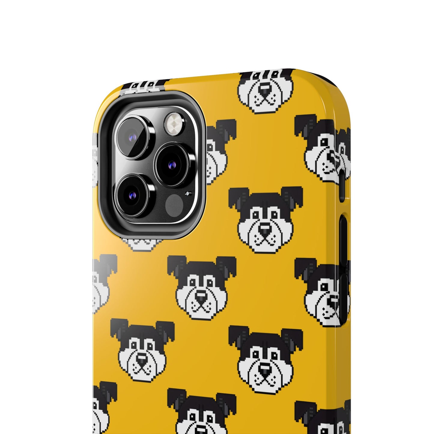 Playful Dog Pattern Tough Phone Case for Pet Lovers - Pixel Art Dog Yellow Background - for iPhone
