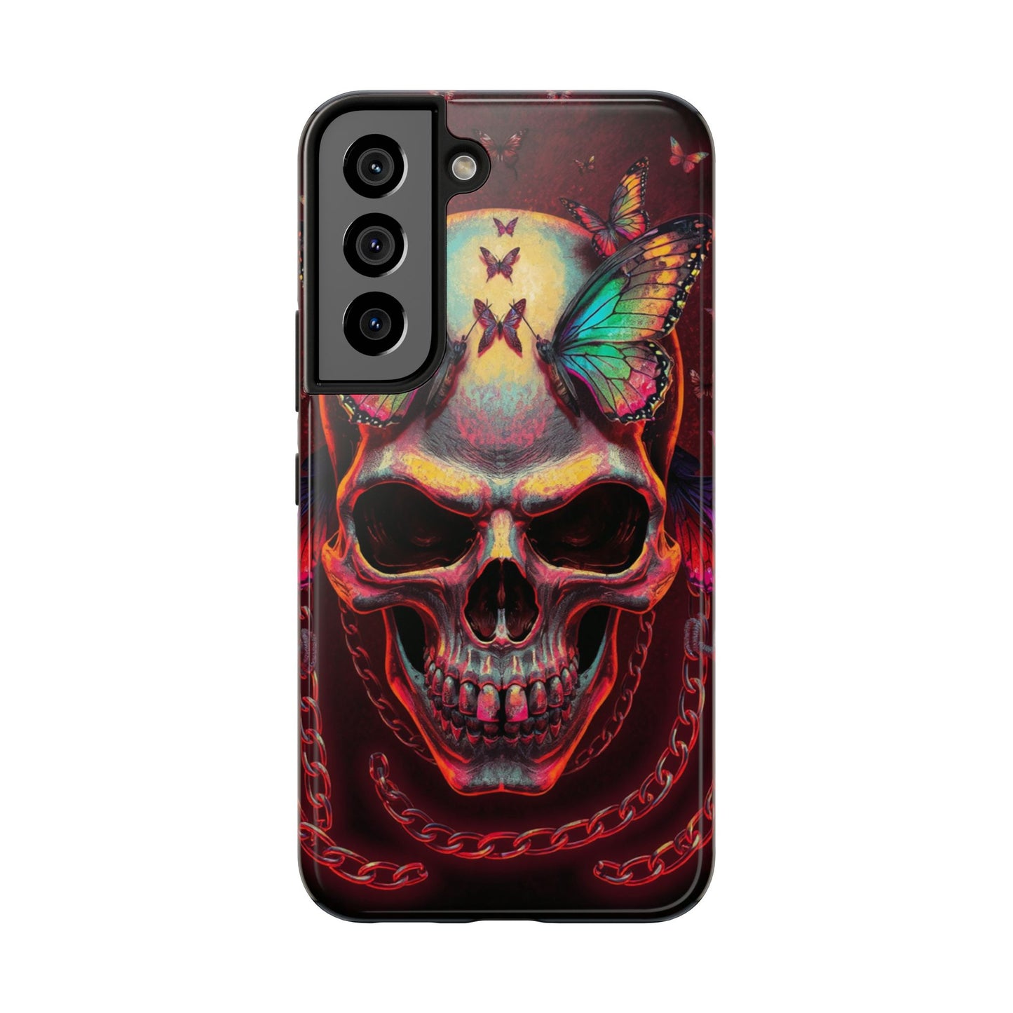 Gothic Skull Phone Case with Butterflies - Durable Tough Phone Case