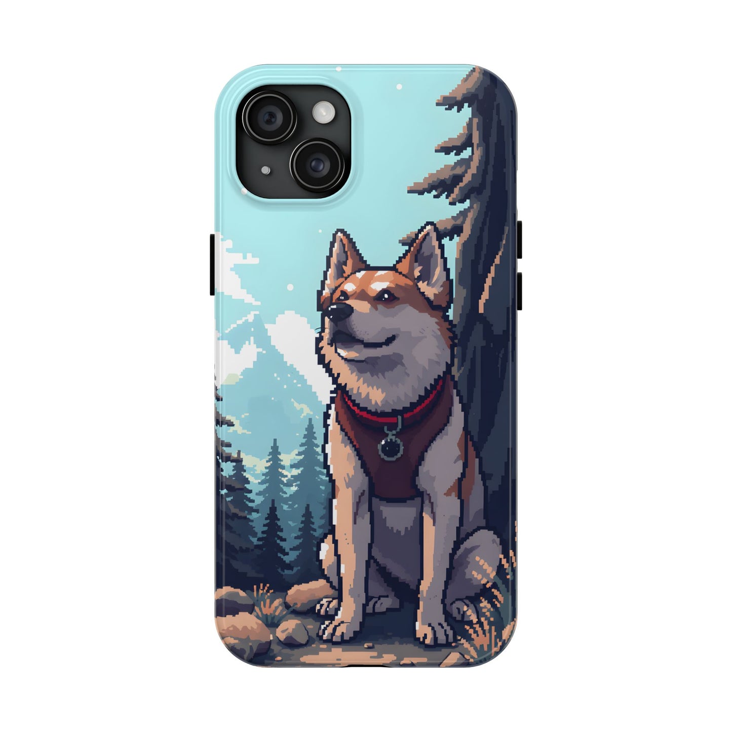 Retro Dog Adventure Tough Phone Case - Pixel Art Shiba Inu Design - for iPhone
