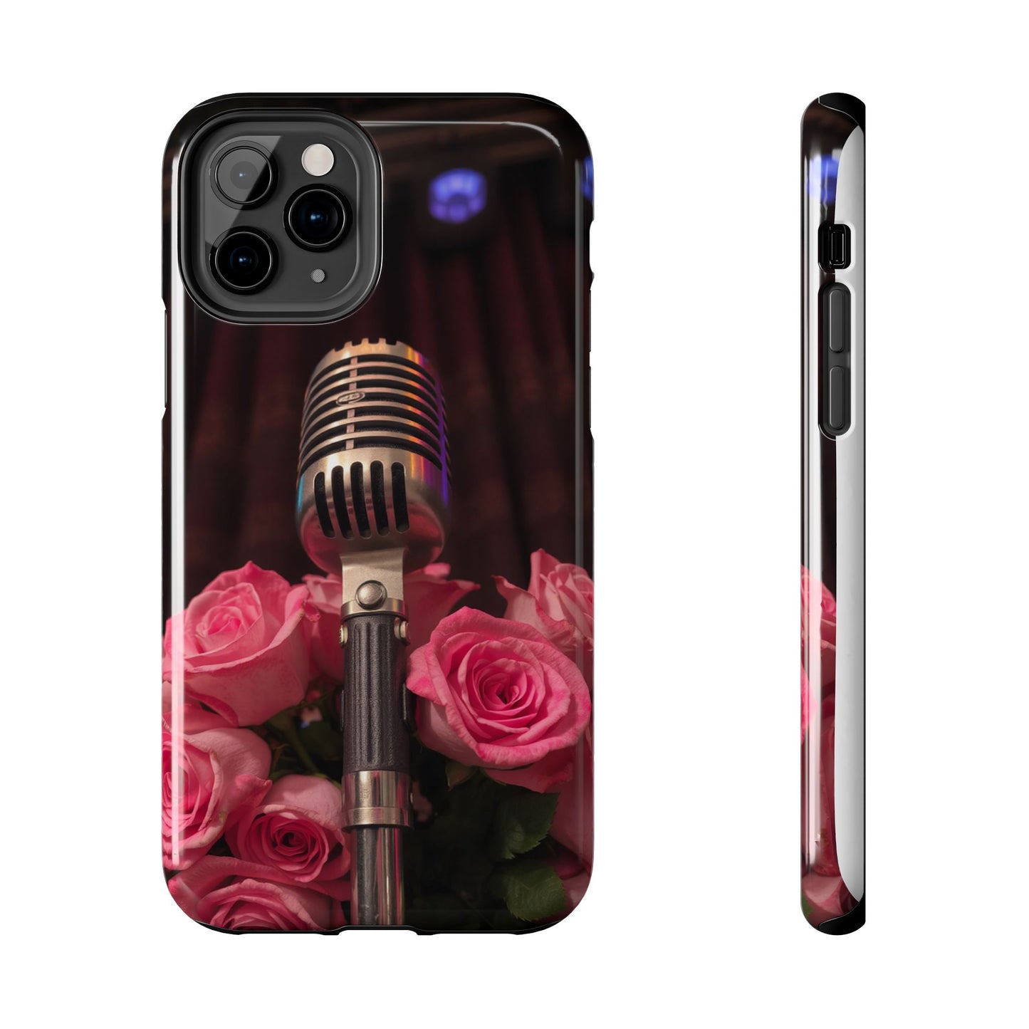 Stylish Tough Phone Case with Vintage Microphone and Roses