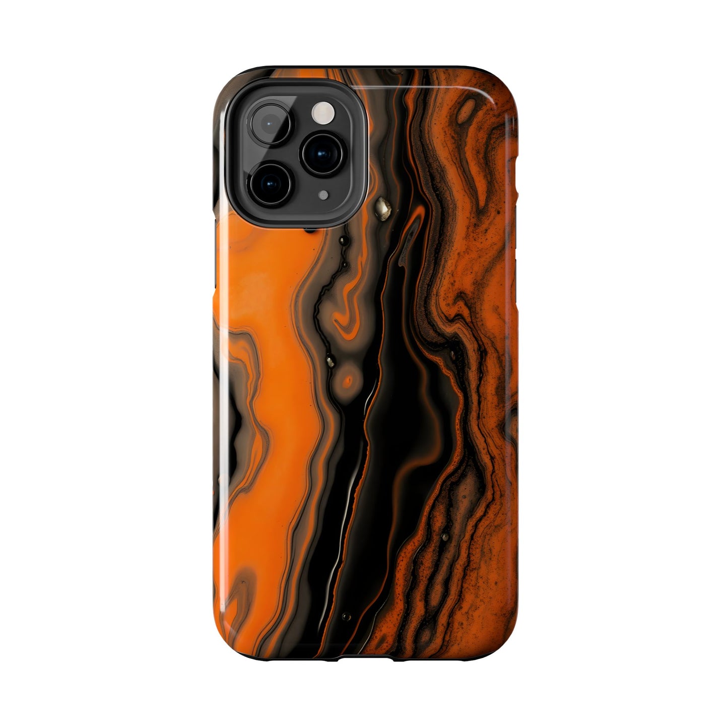 Stylish Tough Phone Case - Bold Black and Orange Metallic Lava Flow Design - for iPhone