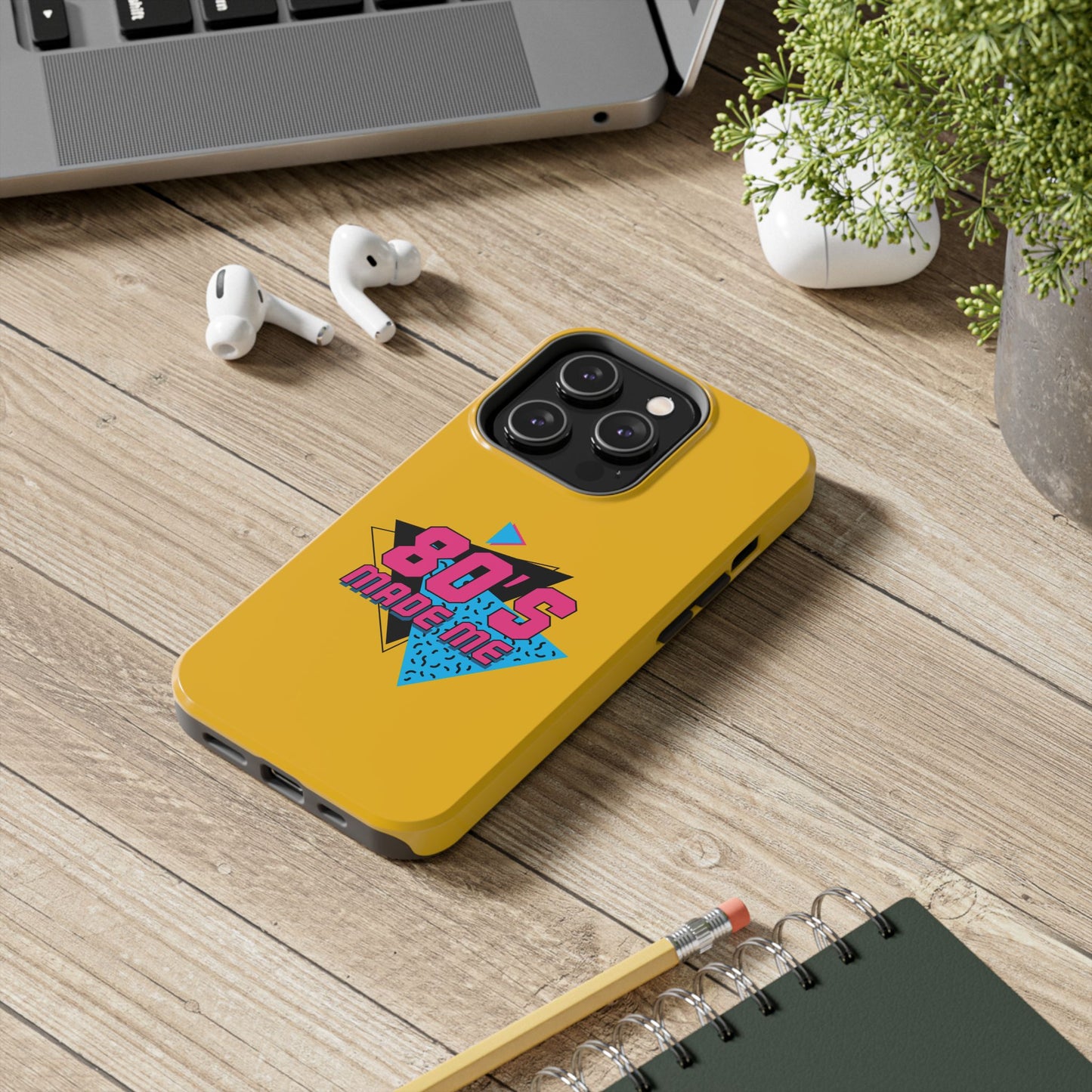 80's Made Me Tough Phone Case - Retro Yellow Silicone Cover - for iPhone