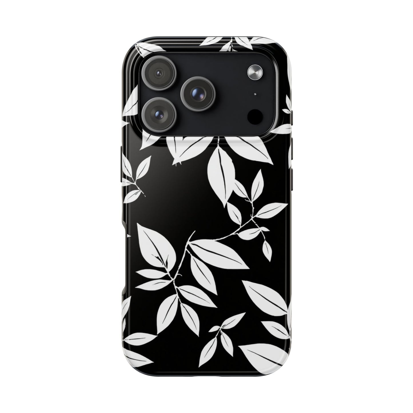 Chic Floral Tough Phone Case - Elegant Black & White Design for Stylish Protection