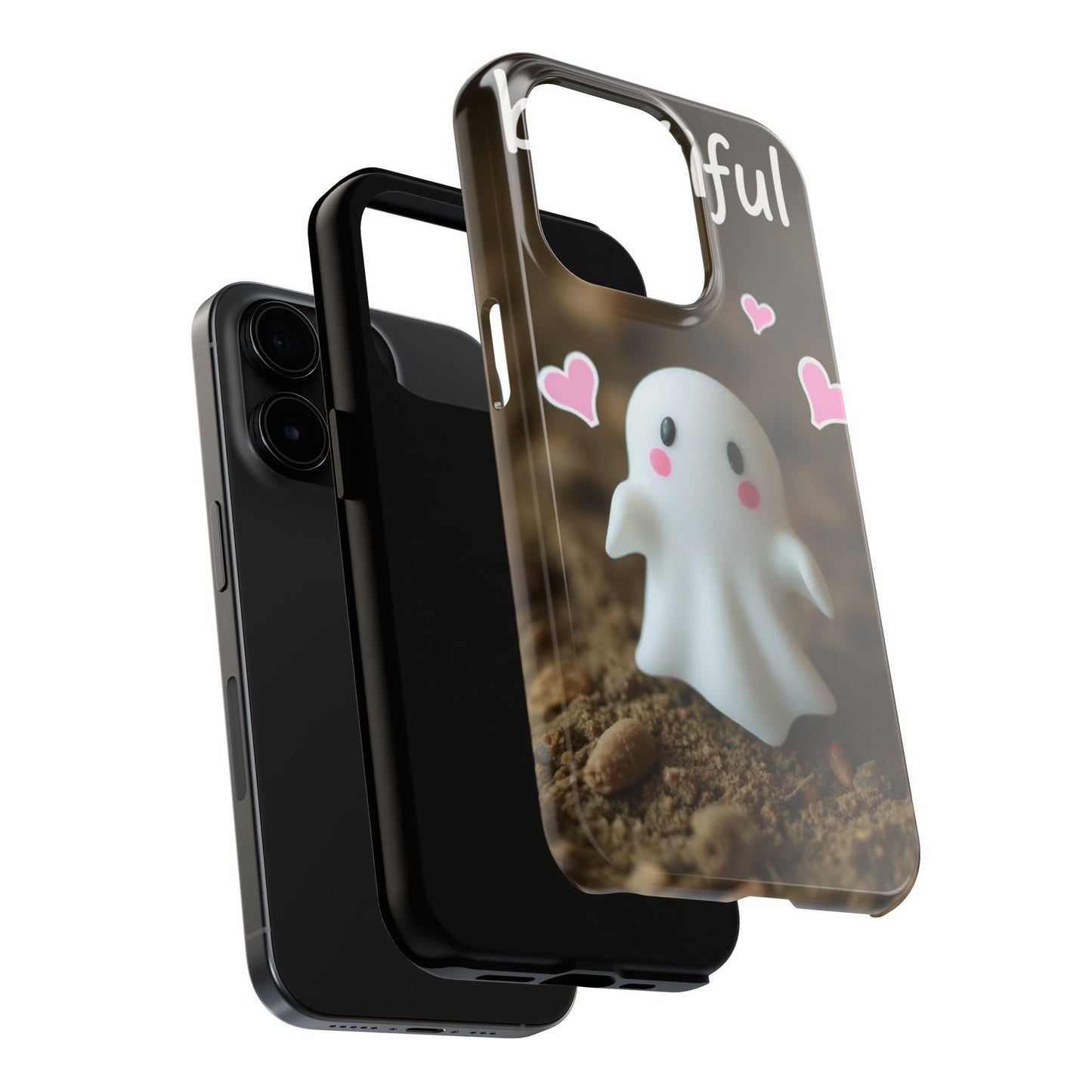Cute Ghost Tough Phone Case - Beautiful Design with Heart Accents