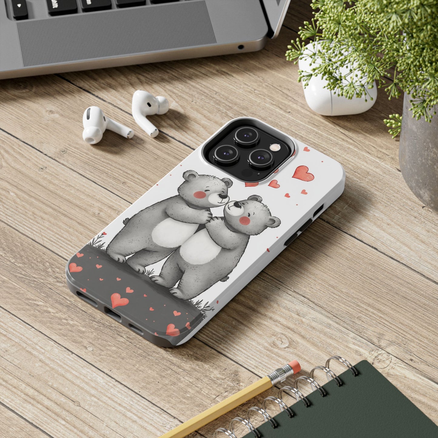 Cute Bear Love Tough Phone Case - Perfect for Valentine's Day & Couples