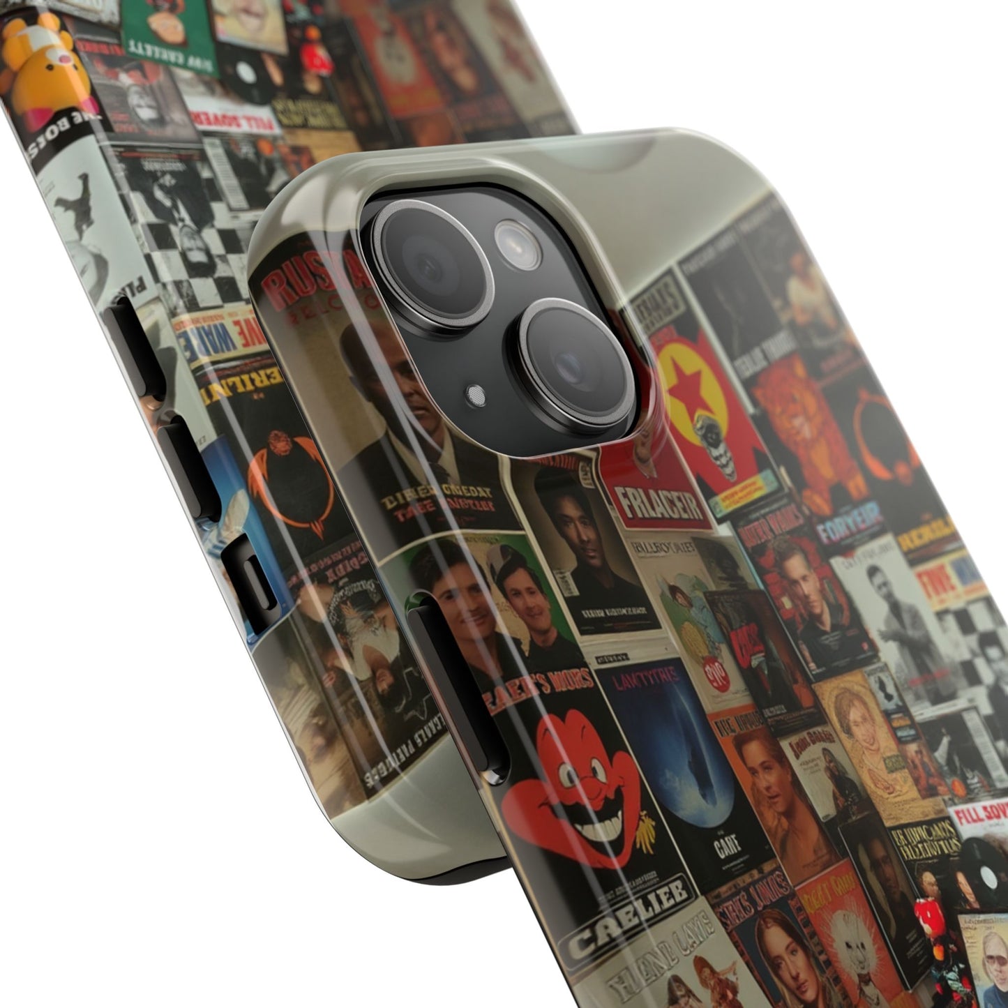 Retro Vibe Tough Phone Case - Vintage Movie Posters & Plush Toys Design