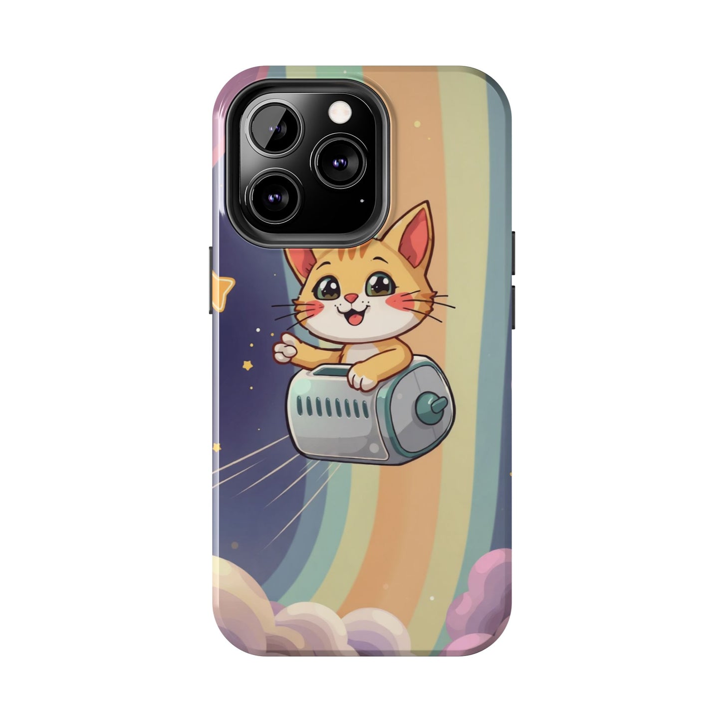 Cute Cat Rocket Phone Case - Vibrant and Playful Tough Case
