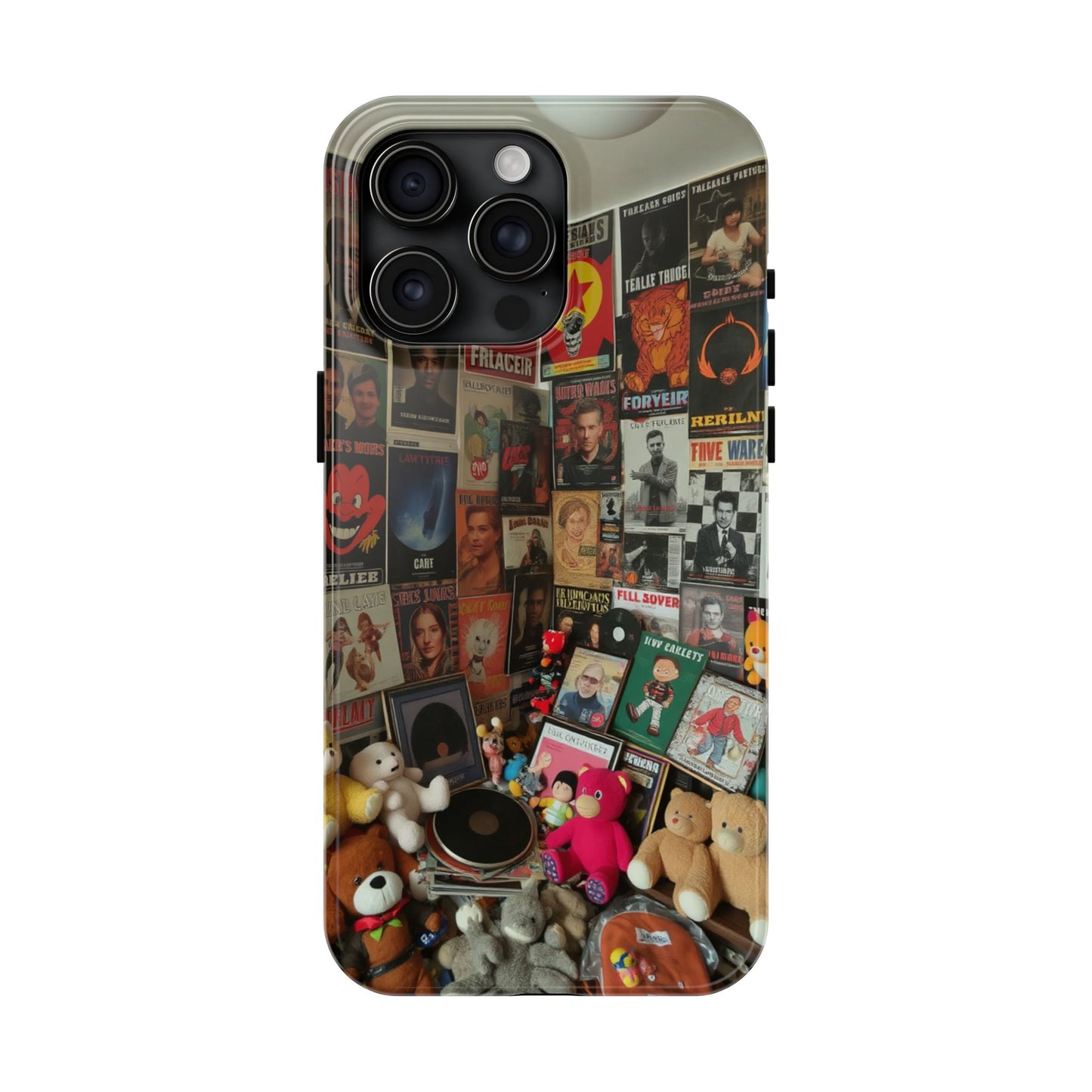 Retro Vibe Tough Phone Case - Vintage Movie Posters & Plush Toys Design