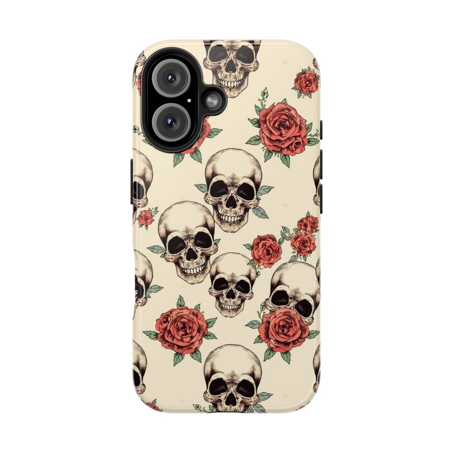 Tough Phone Case with Skull and Rose Design - Edgy Floral iPhone Protection