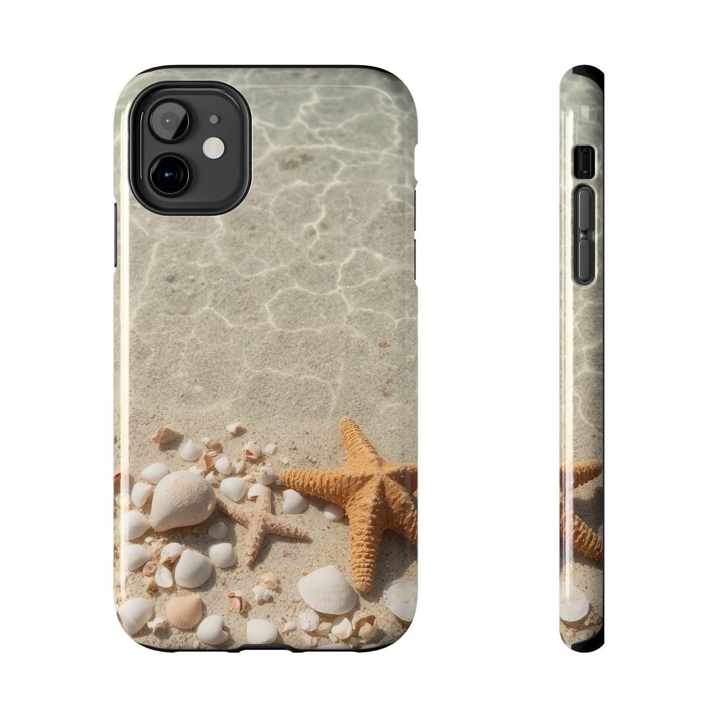 Beach-Inspired Tough Phone Case with Starfish and Seashell Design