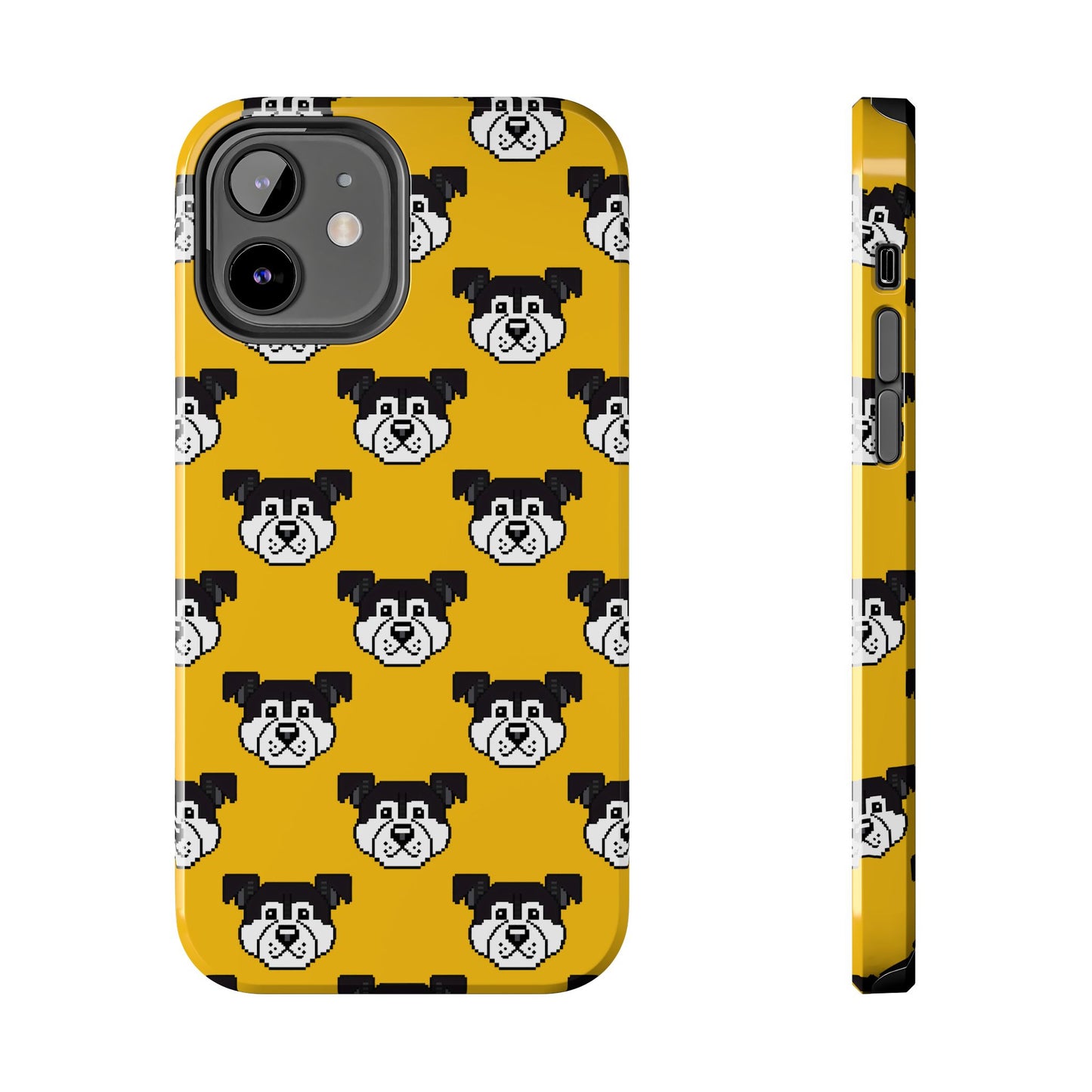 Playful Dog Pattern Tough Phone Case for Pet Lovers - Pixel Art Dog Yellow Background - for iPhone