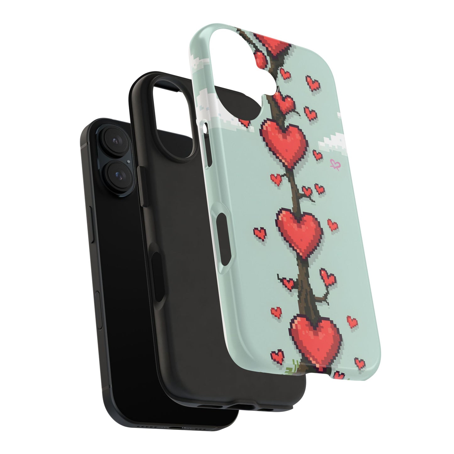 Pixelated Love Hearts Tree | Tough Phone Case - Cute Design - for iPhone
