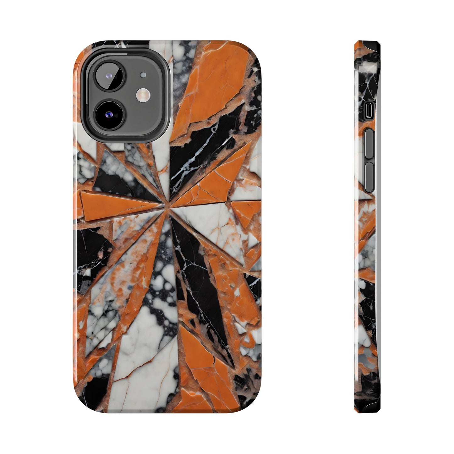 Shattered Pieces Marble Black and Orange Tough Phone Case - for iPhone