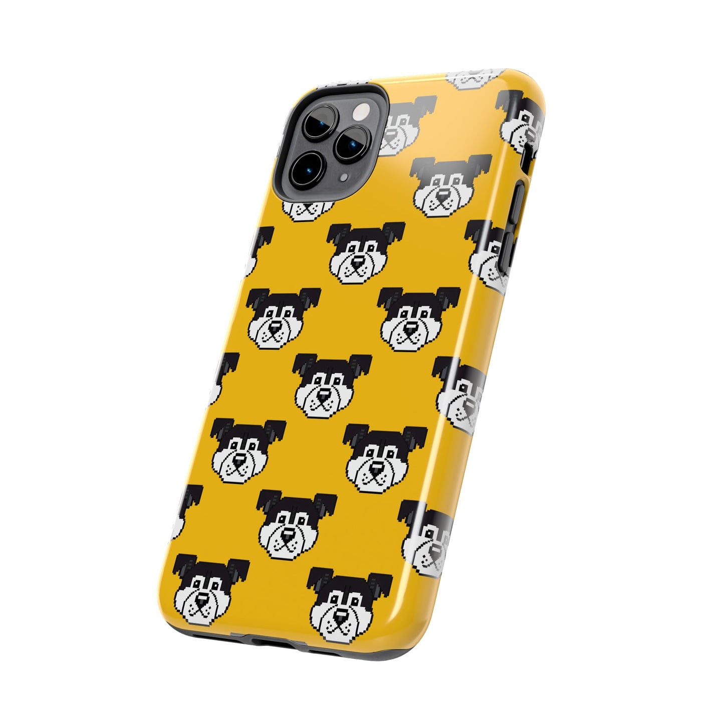 Playful Dog Pattern Tough Phone Case for Pet Lovers - Pixel Art Dog Yellow Background - for iPhone